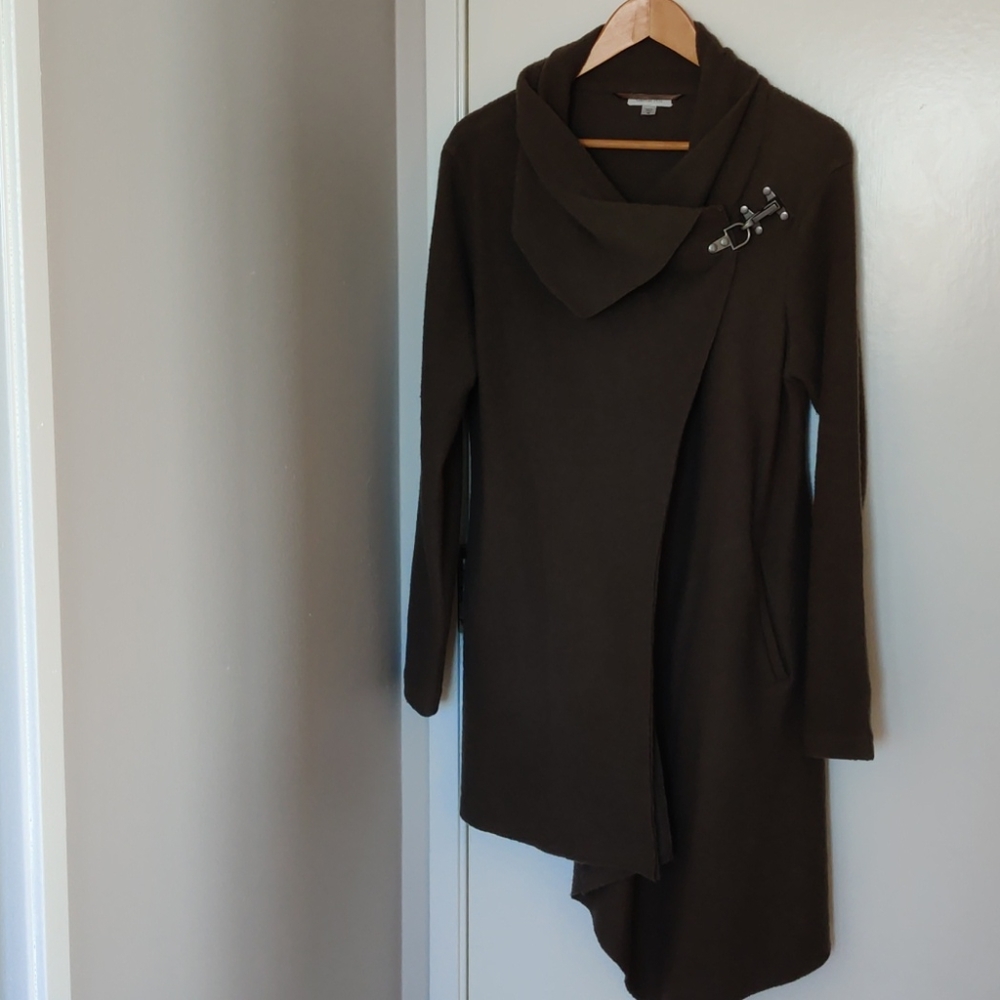 Asymmetrical boiled wool coat
